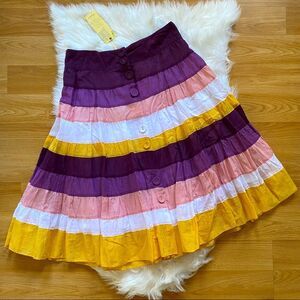 NWT Lulumari A-Line Skirt Striped Front Button Cotton Size Small